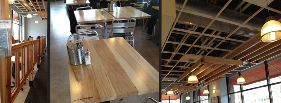 Urban Wood Header Railings Ceiling - Butter Bakery Cafe - Minneapolis
