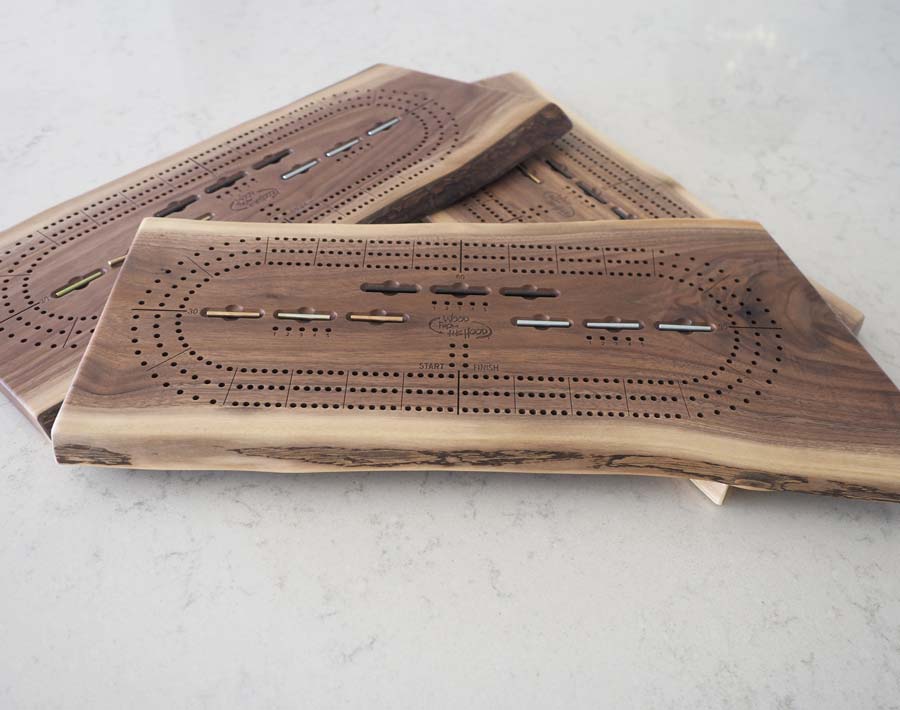 Three Player Cribbage Board Black Walnut Natural Edge Reclaimed Wood From the Hood