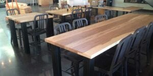 Wood Picnic Style Communal Table with Metal Base – Surly Brewing - Minneapolis