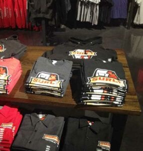Wood Retail Display Table with Metal Base – Surly Brewing – Minneapolis