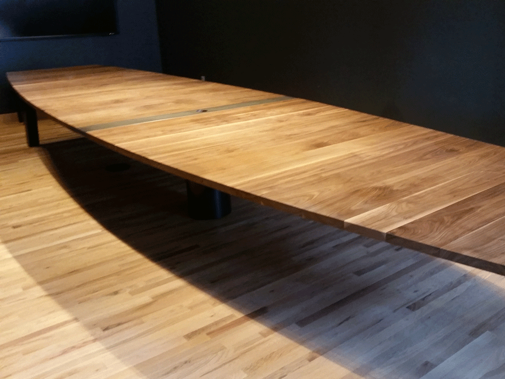 Wood Picnic Style Communal Table with Metal Base – Surly Brewing - Minneapolis