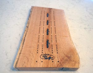 live edge reclaimed cribbage board wood from the hood