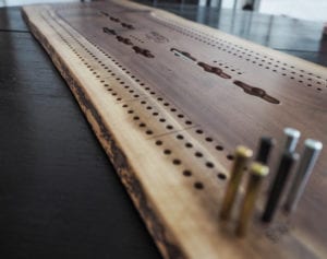 Cribbage Board Wood From the hood Black Walnut Minneapolis reclaimed wood