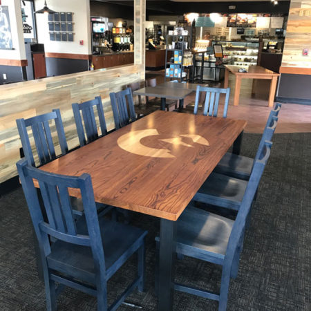 Engraved Stained Ash Community Table | Custom Wood Furniture | Wood From The Hood | Caribou Coffee | Minneapolis Engraved Stained Ash Community Table | Custom Wood Furniture | Wood From The Hood | Caribou Coffee | Minneapolis