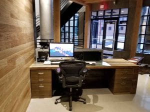 Urban Ash Desk | Reclaimed Wood Wall Paneling | Wood Sitting Booths | Wood Shelves | Wood Tables | Wood From The Hood | Periscope | Minneapolis
