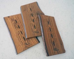 Wooden Cribbage Board Natural Edge Roasted Ash