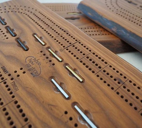 Wooden Cribbage Board Live Edge Three Player Roasted Ash Wood From the Hood