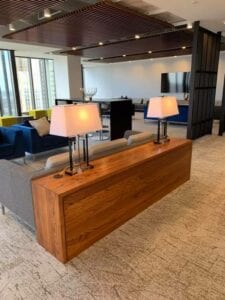 Ash Waterfall Console Tables | Walnut Stain | Wood Furniture | Custom Wood Furniture | Wood From The Hood | IDS Club Room | Minneapolis