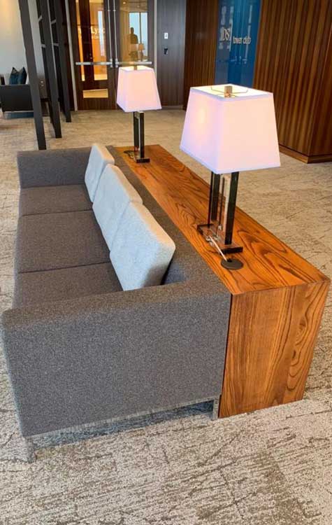 Walnut Stained Ash Waterfall Console Tables – IDS Club Room