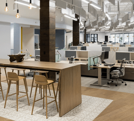 Live-Edge Elm Wood Table | Wood Communal Table | Reclaimed Elm Tree | Wood From The Hood | Minneapolis | Marvin Windows and Doors Offices