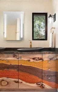 Otogawa-Anschel Design+Build Bathroom Vanity Russian Olive and Rock Elm Wood From the Hood