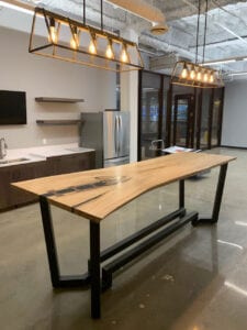 Book-Matched Live-Edge American Elm Table & White Oak Coffee Table
